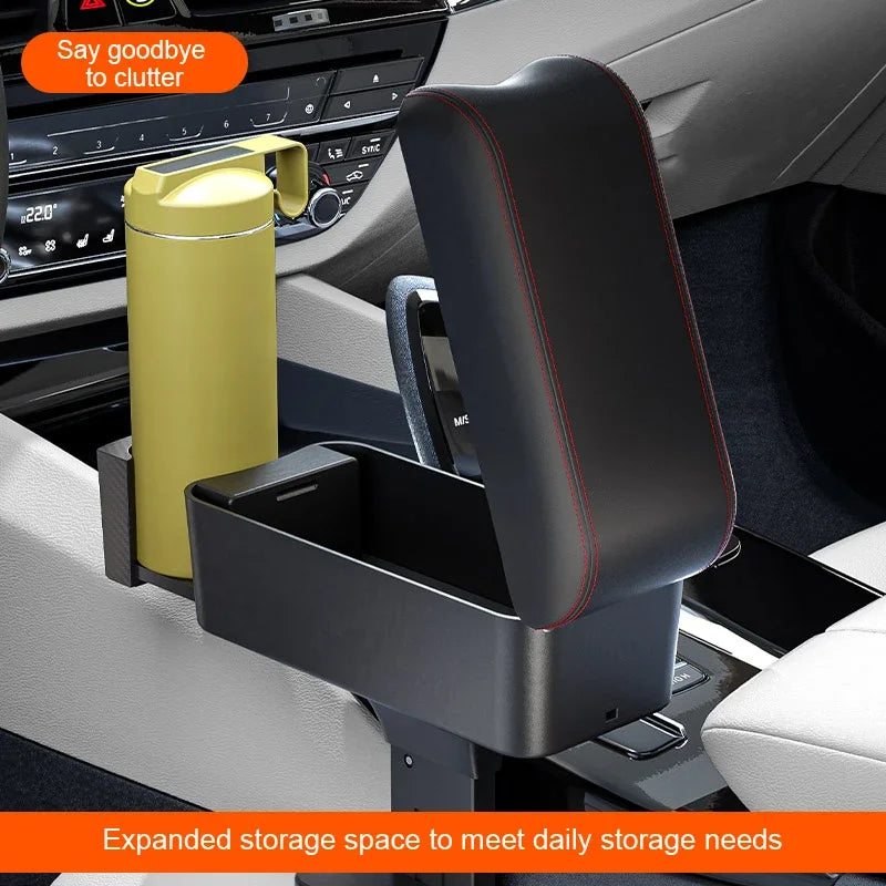 Car Armrest Box Center Console Storage Organizer Liftable Adjustable with Cup Holder Universal Fit Auto Interior Accessories