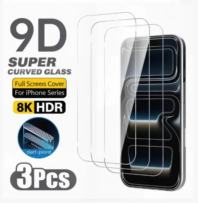 3Pcs Tempered Glass for iPhone 14 13 12 11 15 16 17 Pro Max Mini Screen Protectors for iPhone Air XR XS MAX 7 8 Plus 16e Glass