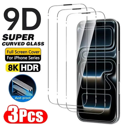 3Pcs Tempered Glass for iPhone 14 13 12 11 15 16 17 Pro Max Mini Screen Protectors for iPhone Air XR XS MAX 7 8 Plus 16e Glass