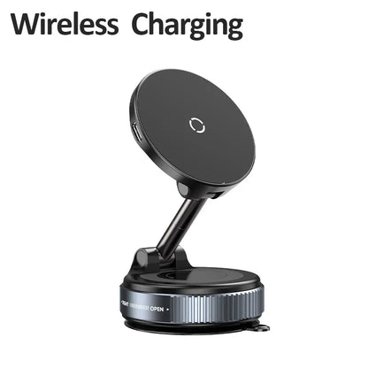 Car Magnetic Wireless Charger Phone Holder & 360° Rotation Vacuum Suction Cup Stand For iPhone 16 15 14 13 12 Fast Charging Dock