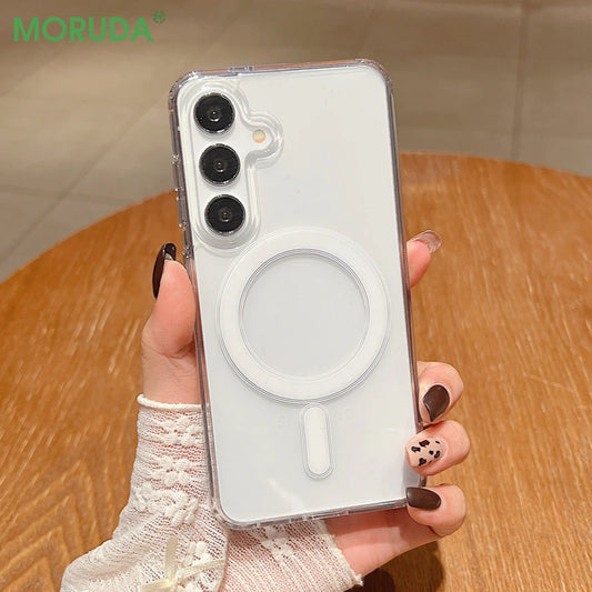 Magnetic Charge Phone Case For Samsung Galaxy S26 S25 S24 S23 Ultra S22 Plus S21 FE A35 A55 Clear Acrylic Slim Shockproof Cover