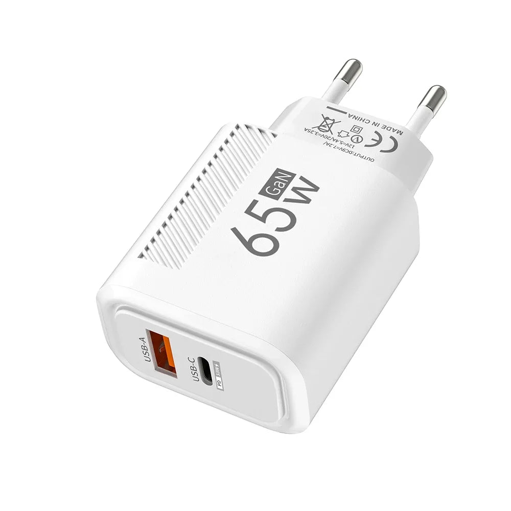 Toatal 65W GAN USB C Charger Fast High Speed Charging Quick Charge For iPhone 15 Xiaomi Samsung USB C Mobile Phone Wall Adapter