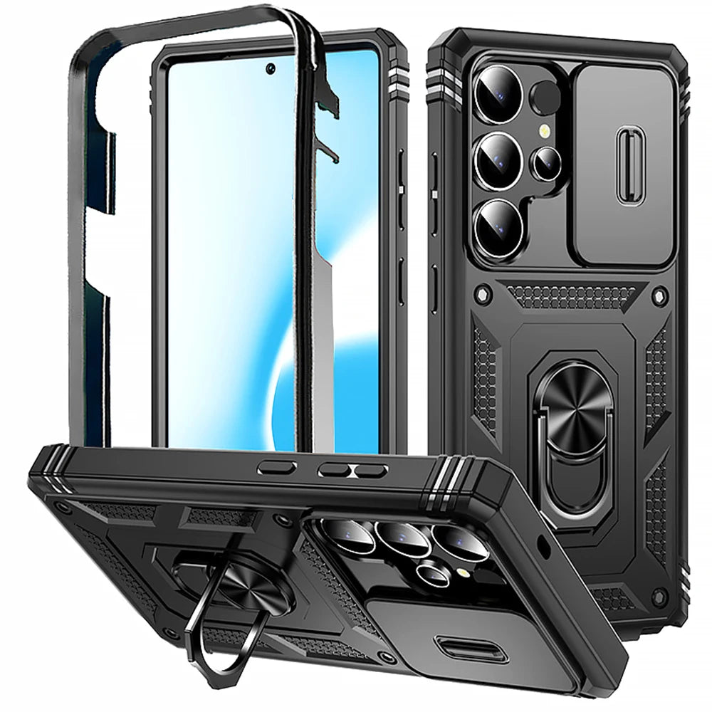 360 Full Protection Phone Case For Samsung Galaxy S25 S24 S23 Ultra Plus S25 Edge S24FE Case Armor Car Magnet Ring Stand Cover