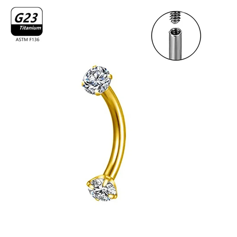 G23 Titanium Eyebrow Piercing Jewelry with Zircon – 1/5/50pcs Wholesale