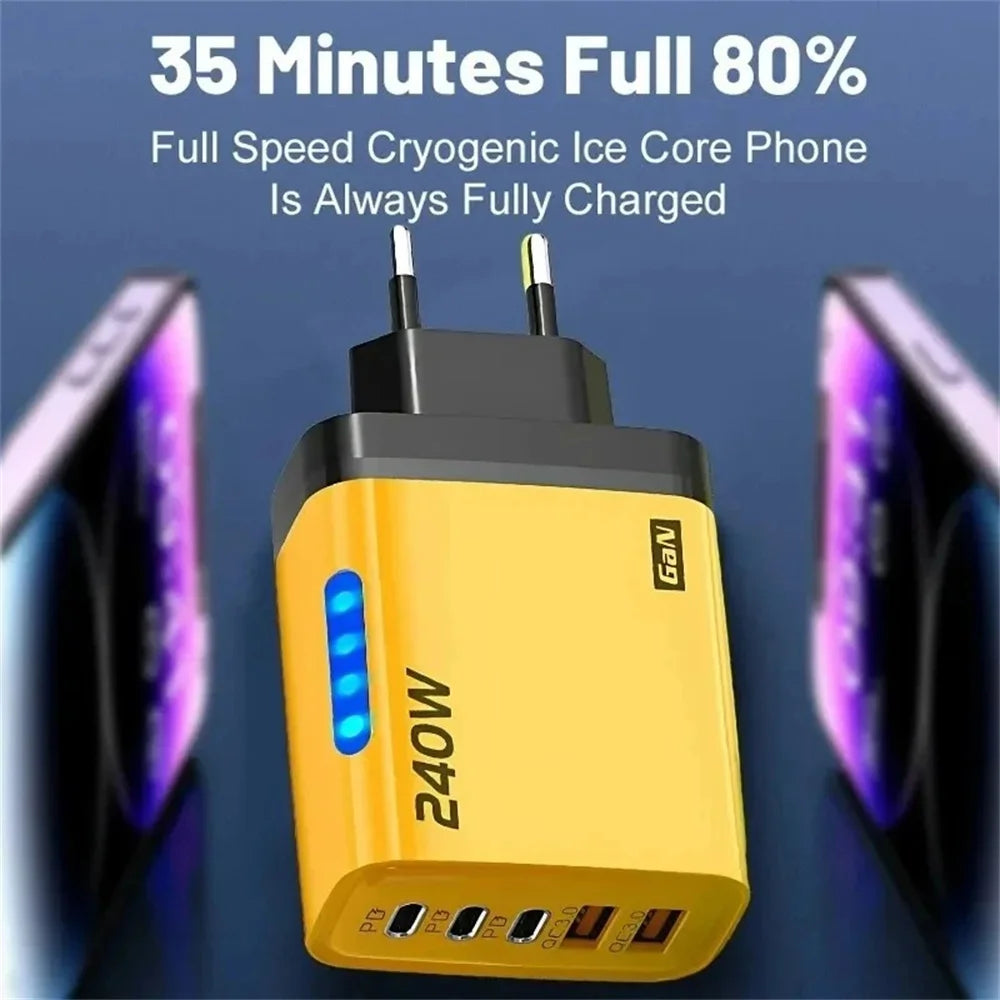 240W 5 Ports GaN Fast USB Charger Multi Port Wall Power Adapter Quick Charge Phone Charger EU US Plug For iPhone Samsung Xiaomi