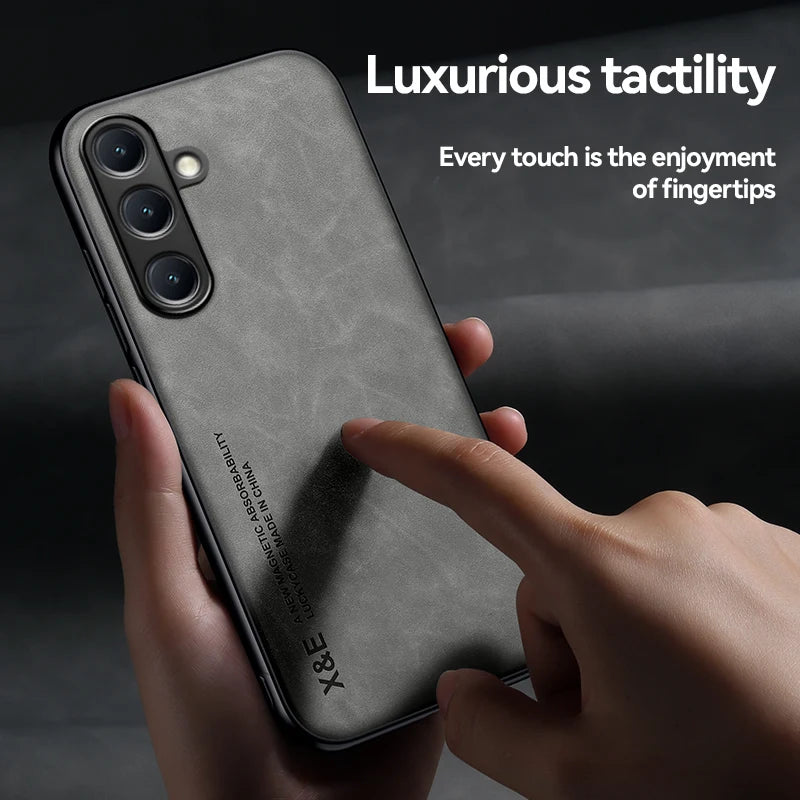 Luxury Leather Ultra Thin Phone Case For Samsung Galaxy S26 S25 S24 S23 S22 S21 Ultra Plus Silky Feel Soft Cover For Car Holder