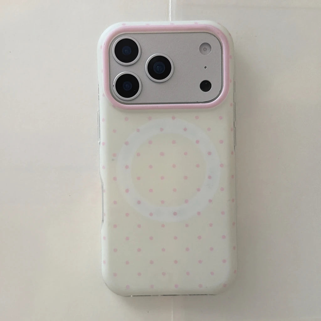 Aesthetic Korean iPhone Case — Magnetic Polka Dot TPU Cover