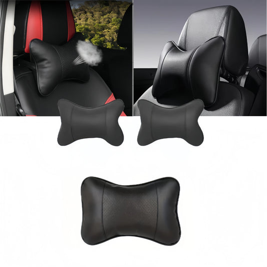 Car Neck Pillow PU Leather Ergonomic Headrest Support Cushion Filled Fiber Comfort Relief Universal Fit Cervical Anti Slip