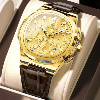 POEDAGAR Top Original Man Watch Leather Waterproof Luminous Fashion Men Clock Date Chronograph Quartz Sports Men's Watches Reloj