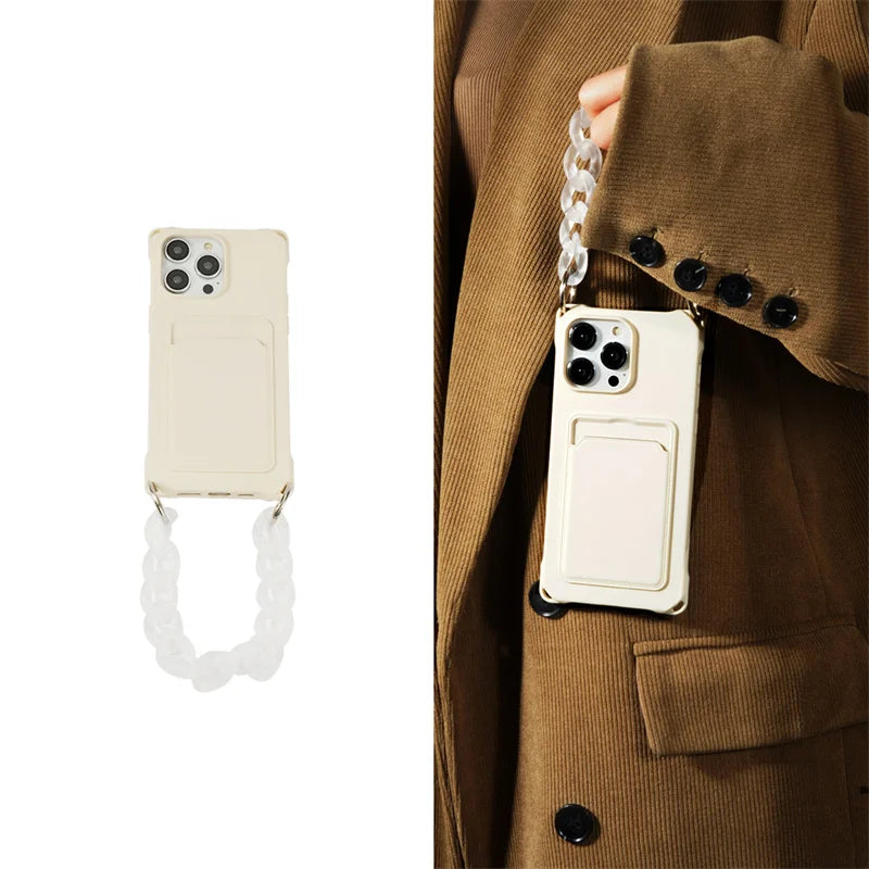 Liquid Silicone Wallet Card Slot Four Corner Anti-Fall Bracelet Phone Case for iPhone 17 18 Pro Max 15 14 13 12 Mini 16 Pro Max
