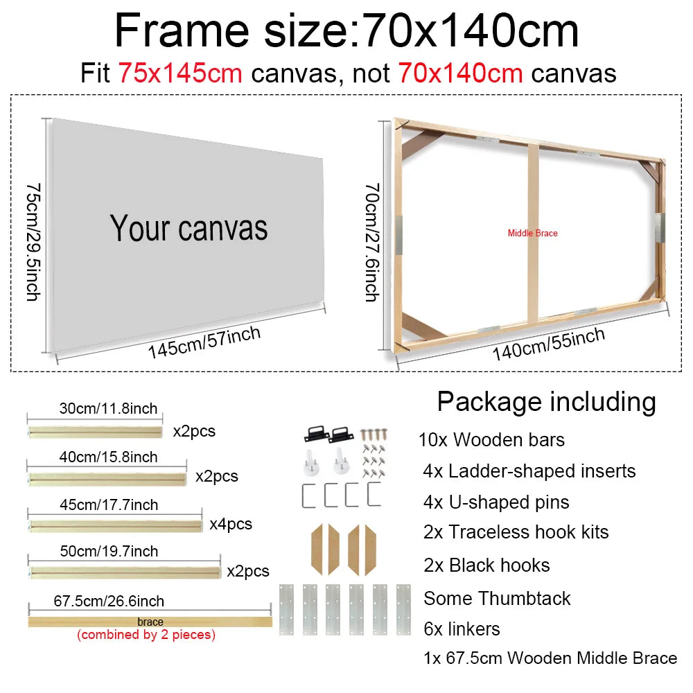 Various Sizes Canvas Frame Wooden Frames Natural Wooden Photo Oil Painting Canvas Diamond Painting Frames Canvas Wood Wall Frame
