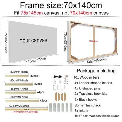 Various Sizes Canvas Frame Wooden Frames Natural Wooden Photo Oil Painting Canvas Diamond Painting Frames Canvas Wood Wall Frame
