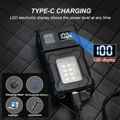 MINI USB Rechargeable LED Flashlight Portable Tail Magnet Flashlight Super Bright Camping Lantern Side COB Emergency Light