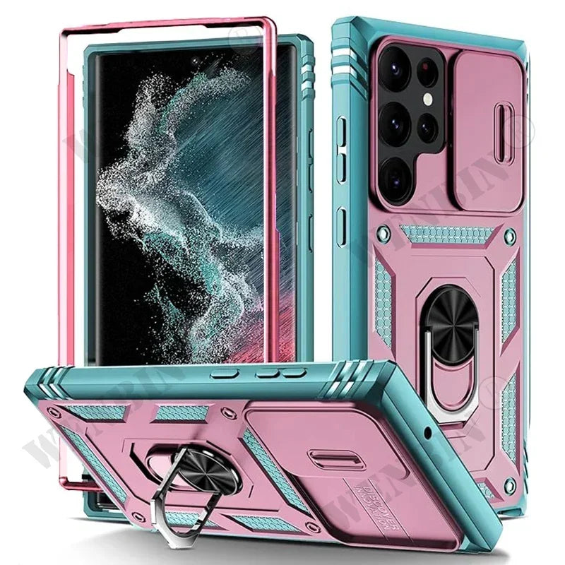 Case For Samsung S26 Ultra S25 S24 S23 Plus S25 FE A57 A56 A37 A36 A17 A16 5G Heavy Duty with Camera 360 Degree Kickstand Cover