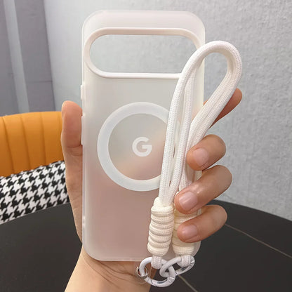 PC Magnetic Frosted Transparent Phone Case with Lanyard For Google Pixel 10 9 8 Pro XL 9a 8a For Magsafe Matte Translucent Cover