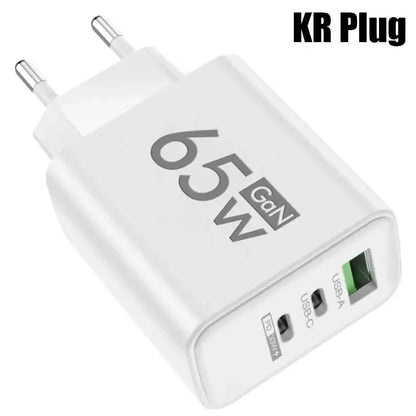 GaN 65W Fast Charging USB Type-C Charger US EU Plug USB PD Quick Charge 3.0 Travel Wall Phone Charger Adapter For iPhone Samsung
