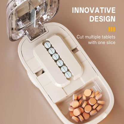 Pill Cutter & Storage Box – Quartering 1/2/1/31/4 Splitter, Portable Dustproof Tablet Divider Organizer with Crusher