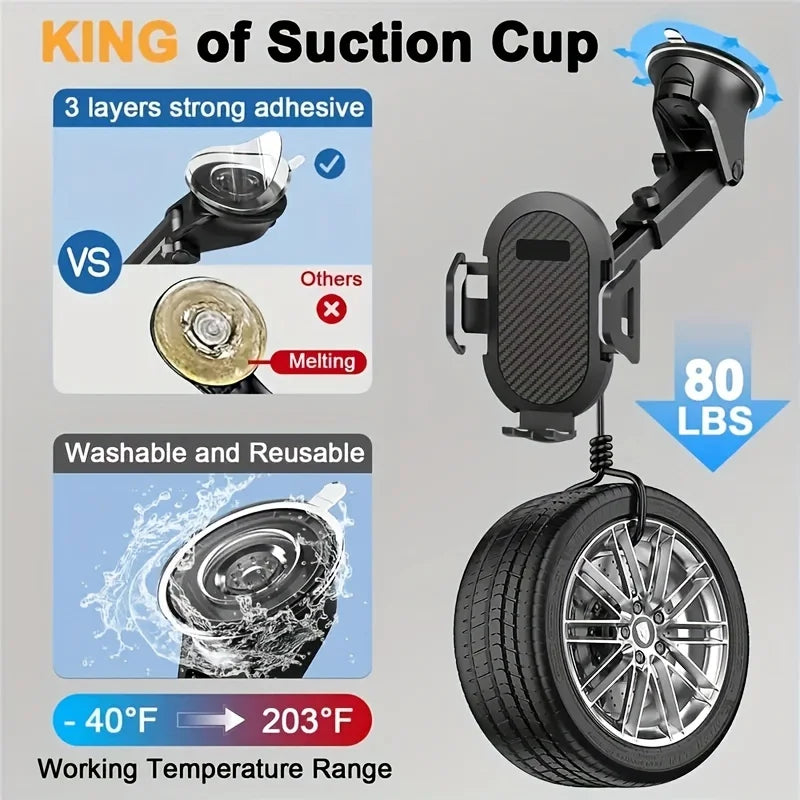 Car Phone Holder 360°Rotating Phone Navigation Stand Retractable Suction Cup Phone Holder Dashboard Desktop Phone Holder