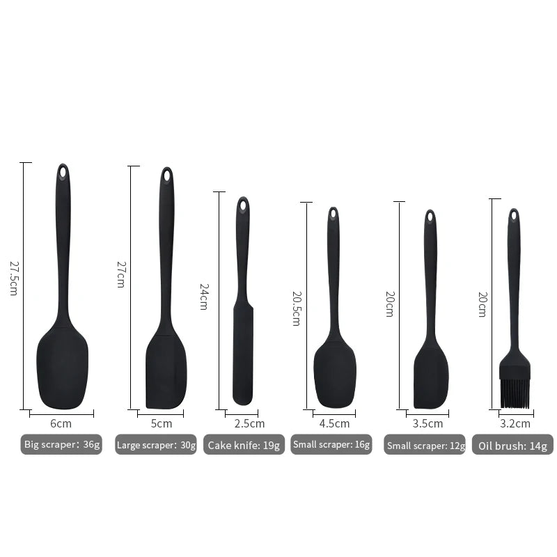 Silicone Kitchenware 6-Piece Set, Cream Scraper, Spatula, Oil Brush, Size Scraper Set Baking Tool, Non-Integrated Hand