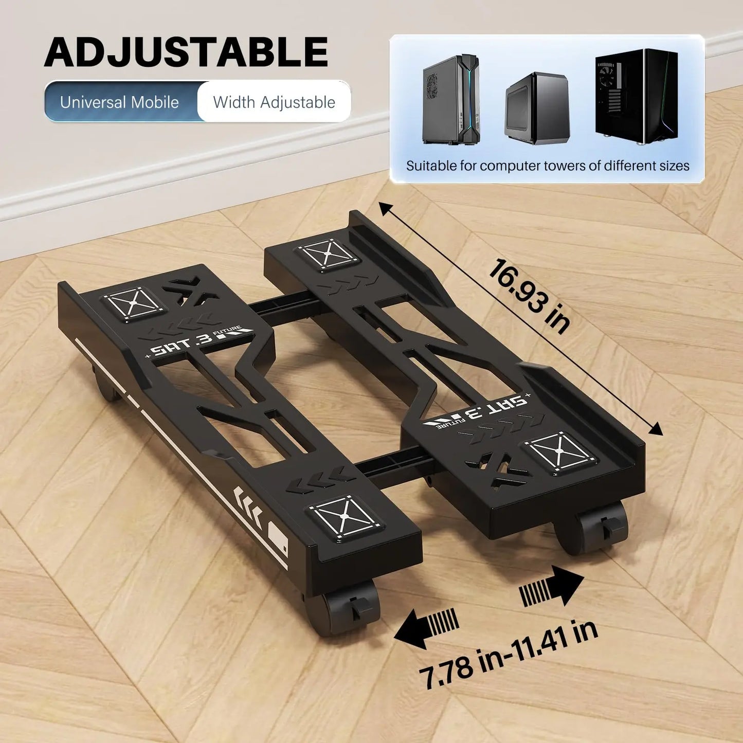 Adjustable Computer Tower Stand with Cooling Fan  Mobile CPU Holder 4 Rolling Casters  PC Floor Cart PC Riser Under Desk CPU