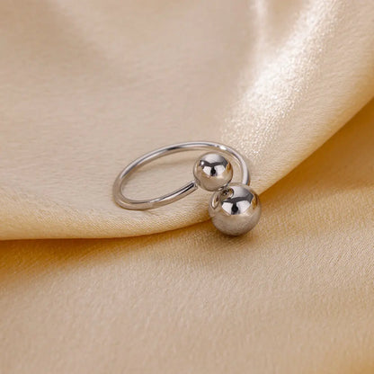 Exaggerated Stainless Steel Bead Ball Ring – Adjustable Gold Color Waterproof Ring for Women & Men