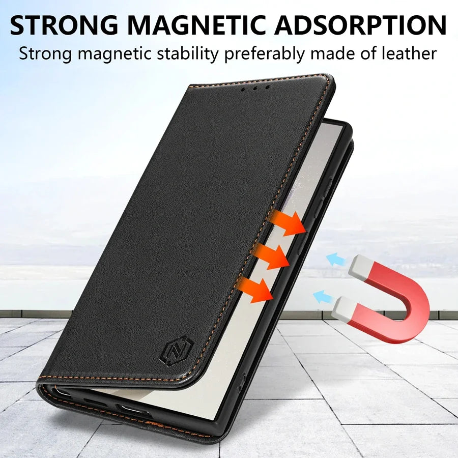 Wallet Strong Magnetic Card Slot Flip Leather Case For Samsung Galaxy S25 Ultra S24 Plus S23 S22 S21 S20 FE A15 A16 A36 A55 A56