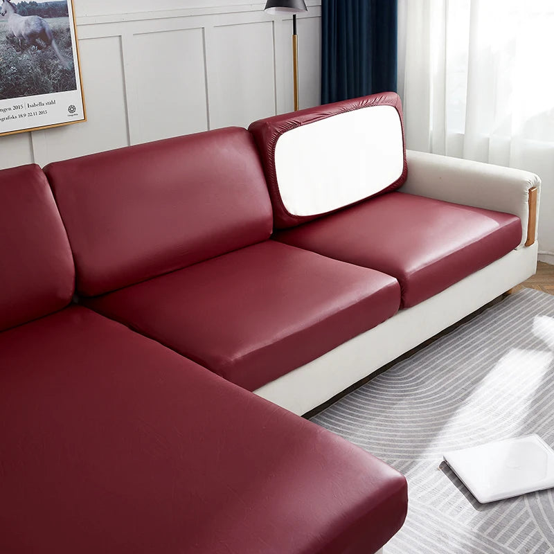 Stretch PU Leather Waterproof Sofa Cushion Cover Sofa Seat Slipcover Backrest Cover Easy Clean Sofa Protector for Pets Kids