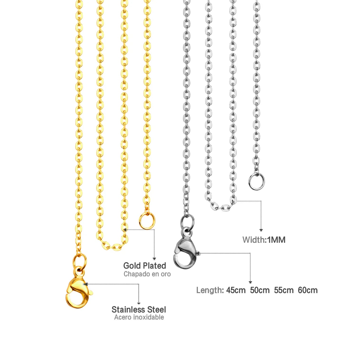 LUXUSTEEL Stainless Steel Chains – 10pcs O-Shape Rolo Link Cuban Necklace