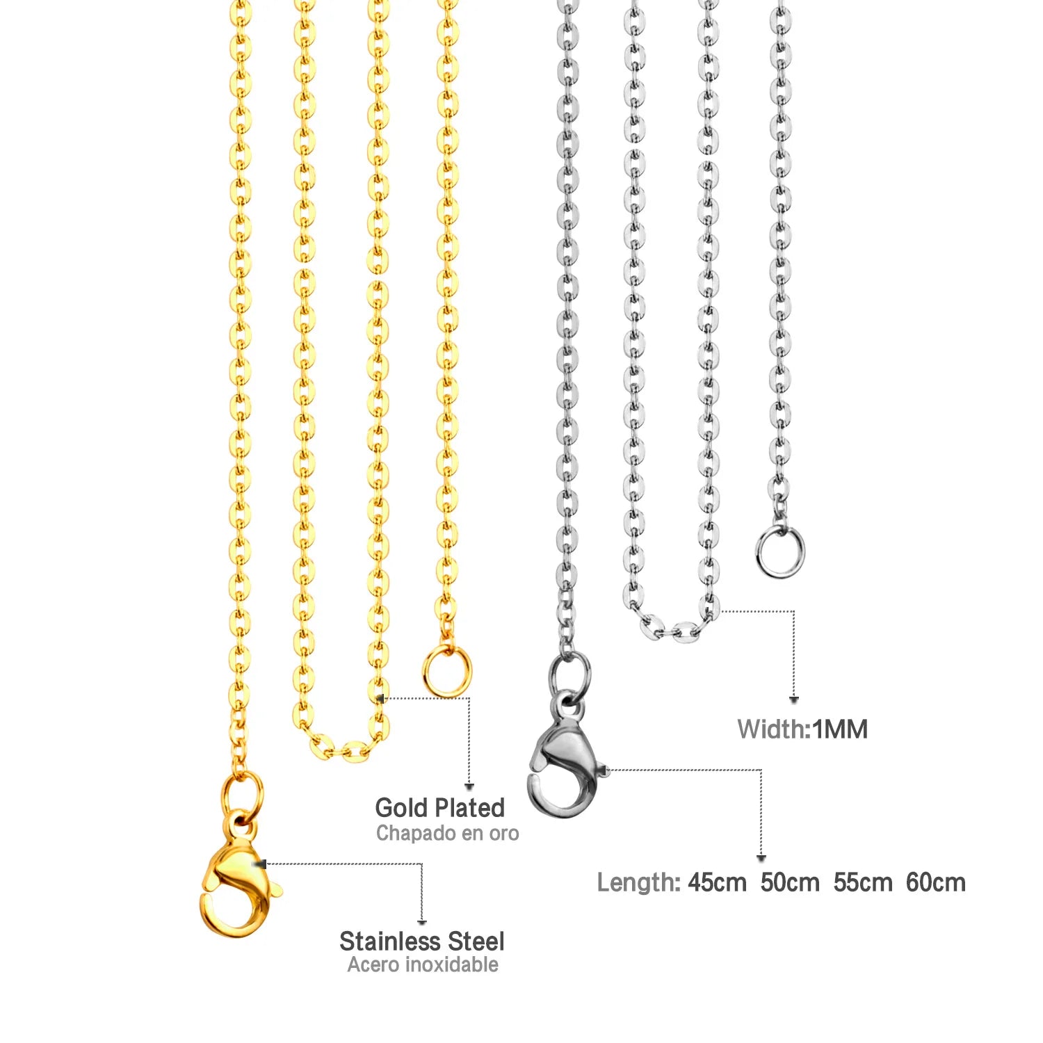 LUXUSTEEL Stainless Steel Chains – 10pcs O-Shape Rolo Link Cuban Necklace
