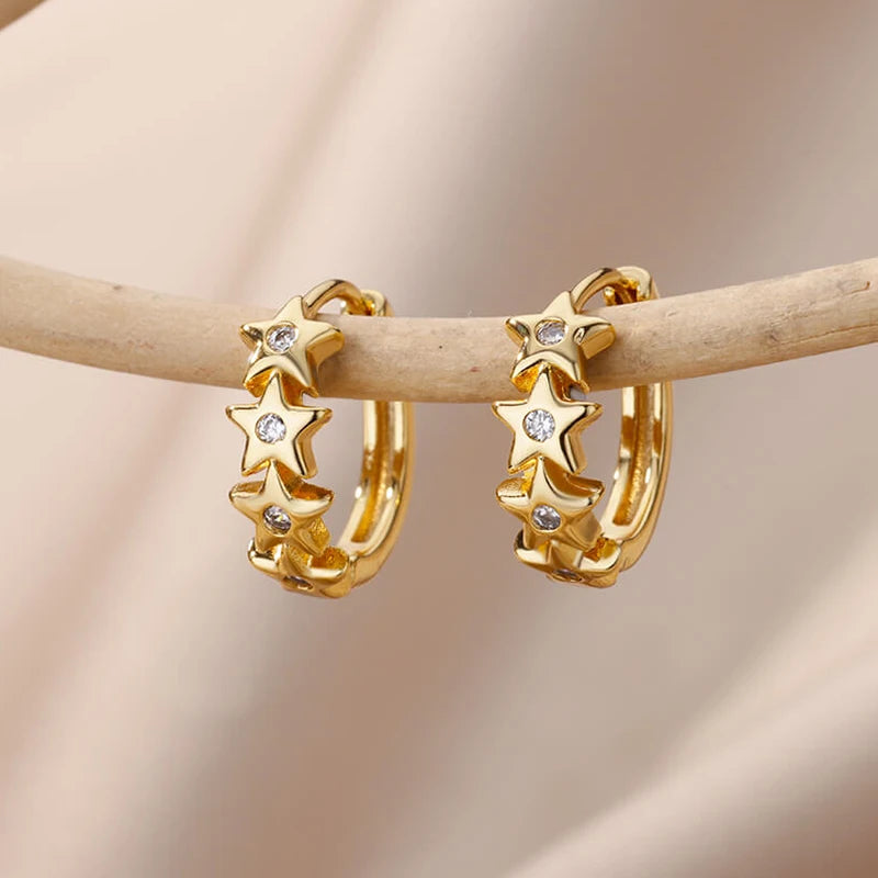 Heart Stainless Steel Earrings for Women – Gold Color Hoop Earring with Zircon, Waterproof & Trendy