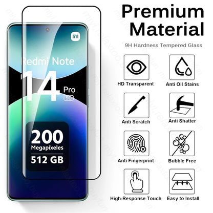 Note14Pro 5G 4G Glass 8To1 9D Curved Screen Protector Camera Glass For Xiaomi Redmi Note14 Note15 Pro Not 14 15 Pro+ Pro Plus 5G