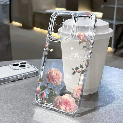 Flower Phone Case For iPhone 16 15 13 11 14 12 17 Pro Max 16E XS XR 7 8 Plus SE Shockproof Transparent Cover Silicone Soft Funda