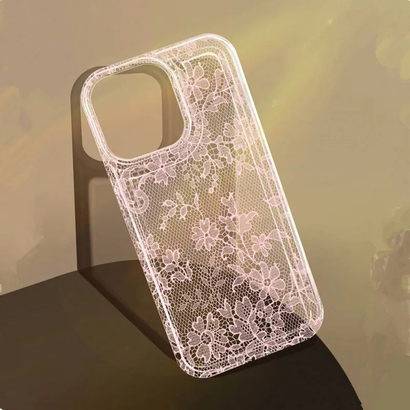 Elegant Romantic White Lace Pattern Phone Case For iPhone 17 Pro Air 16 15 14 13 12 11 Pro Max 7 8 Plus SE2 16E Soft Clear Cover