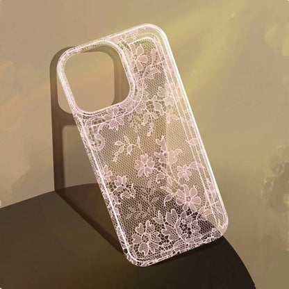 Elegant Romantic White Lace Pattern Phone Case For iPhone 17 Pro Air 16 15 14 13 12 11 Pro Max 7 8 Plus SE2 16E Soft Clear Cover