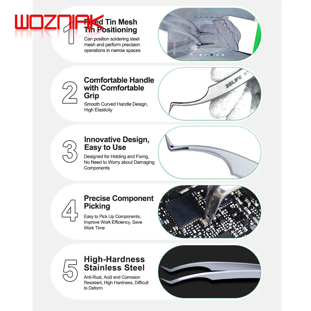 SUNSHINE ST-17A Ultra-Precision Tweezers For IC Chip Tinning Positioning Tweezers Tin Planting BGA Stencil Fixed Repair Tool
