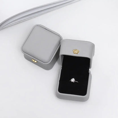 Vintage Double Slots Ring Jewelry Box – PU Leather Storage Case for Wedding, Engagement, & Gift
