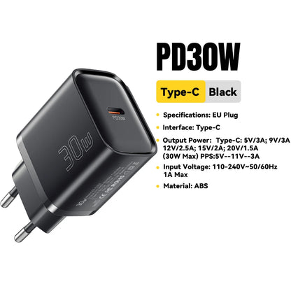 Essager Mini 30W Type C Charger PD QC3.0 Fast Type C Charger For iPhone 16 15 14 13 Pro Samsung S25 Xiaomi iPad Travel Adapter