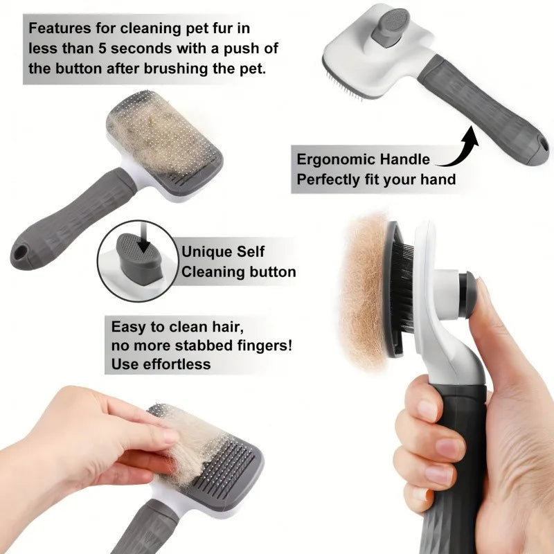 Easy-Clean Pet Grooming Brush, One-Click Hair Removal with Self-Cleaning Button – Special for Cats & Dogs, All Seasons Available