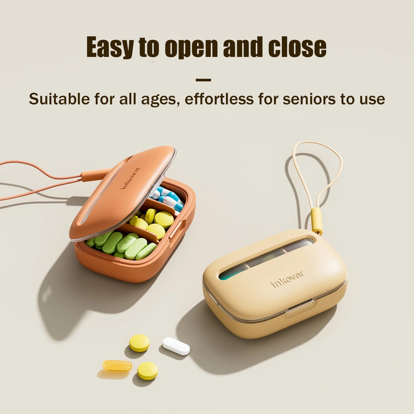 3-Compartment Airtight Waterproof Portable Pill Case with Lanyard, Semi-Transparent Moisture-Resistant Daily Pill Organizer