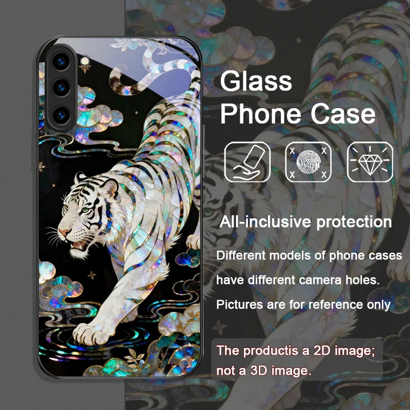 Stylish Tiger Dragon Marble Texture Printed Tempered Glass Phone Case for Samsung Galaxy S25 Ultra S24 S23 Plus S22 S21 FE Cover