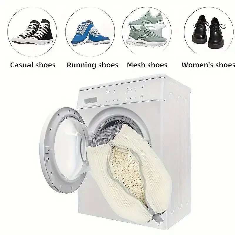 Machine washable shoe washing and drying bag, soft fiber—durable polyester shoe cover, adjustable shoelaces, durable shoe washin
