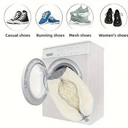 Machine washable shoe washing and drying bag, soft fiber—durable polyester shoe cover, adjustable shoelaces, durable shoe washin