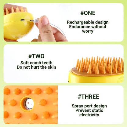 3-in-1 Electric Steam Brush for Cats and Dogs