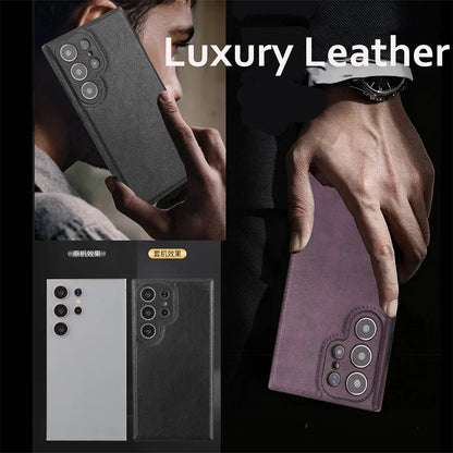 Luxury Vintage PU Leather Case for Samsung S26 Ultra S25 S24 Plus S23 S22 S26Ultra Slim Camera Shockproof Soft Bumper Back Cover