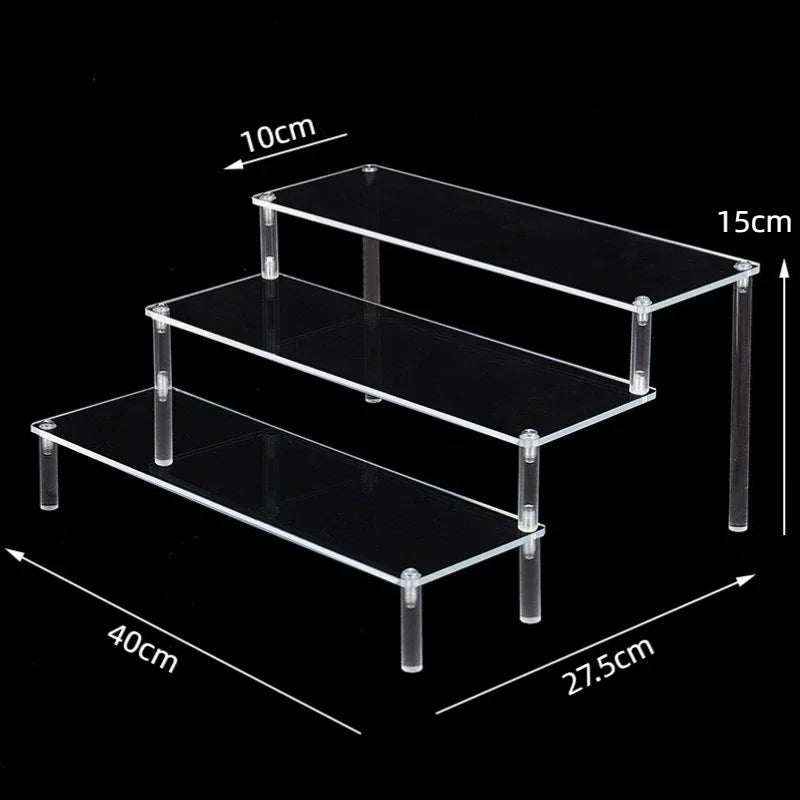 Black 1-5 Tier Acrylic Display Stand Clear Display Riser Rack for Cupcake Perfume Doll Décor Organizer Amiibo Funko POP Figures