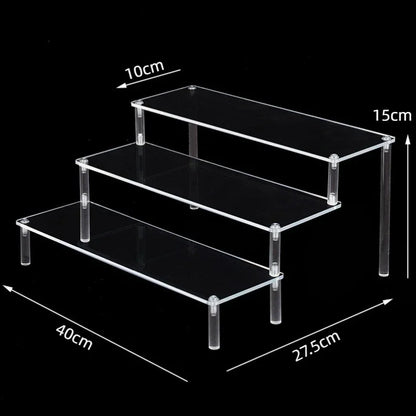 Black 1-5 Tier Acrylic Display Stand Clear Display Riser Rack for Cupcake Perfume Doll Décor Organizer Amiibo Funko POP Figures