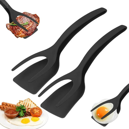 2 In 1 Flip Spatula Tongs Nylon Non Stick Kitchen Gadget Multifunctional EggPancake Fish Omelet French Toast Cooking Making Tool