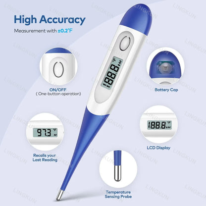 Thermometer for Adults, Soft Head Digital Oral Thermometer for Fever, Basal Thermometer with 15 Seconds Fast Reading