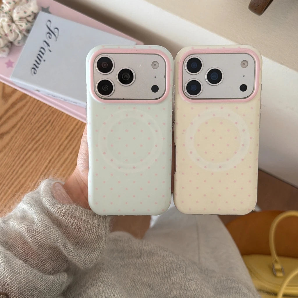 Aesthetic Korean iPhone Case — Magnetic Polka Dot TPU Cover