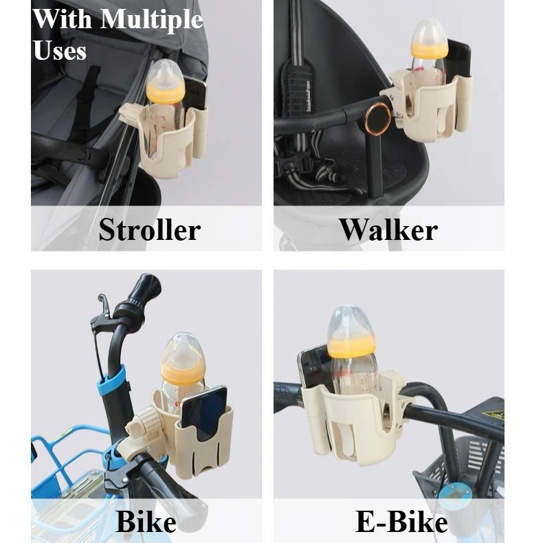 2-in-1 Universal Stroller Water Cup Holder With Phone Holder, Universal Bottle Holder For Wheelchair stroller Accessories